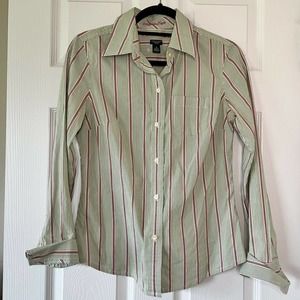 AMERICAN EAGLE Favorite Fit LS Green/Pink Stripe Button Down Stretch Shirt Sz 8